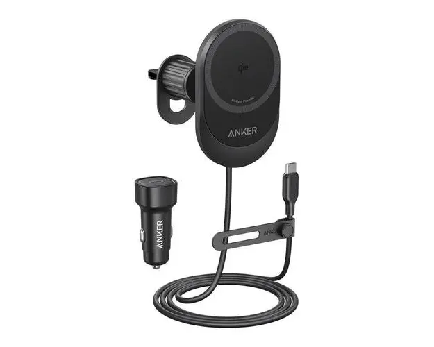 Incarcator auto wireless Anker MagGo, 15W, 360, pentru iPhone 14/15, (cablu si adaptor inclus), Negru