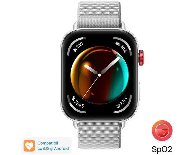Smartwatch Huawei Watch Fit 3, Bluetooth, GPS, Ecran AMOLED 1.82inch, 100+ Moduri Sport, Monitorizare somn, ritm cardiac, Waterproof 5 ATM, Curea Nylon (Gri)