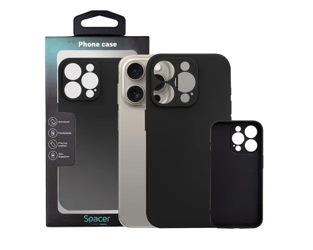 Husa pentru Iphone 15 Pro Spacer, grosime 1.5mm, material flexibil TPU, Negru