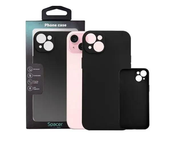 Husa pentru Iphone 15 Plus Spacer, grosime 1.5mm, material flexibil TPU, Negru