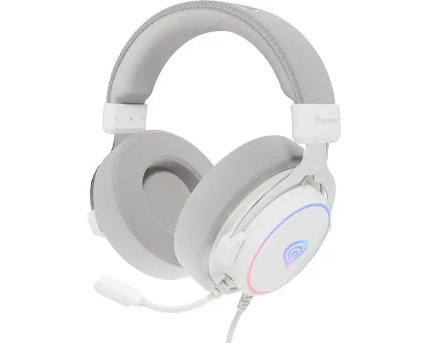 Casti Gaming Over-Ear Genesis Neon 764, USB-A 2.0, Surround Virtual 7.1, Iluminare RGB, Microfon (Alb)