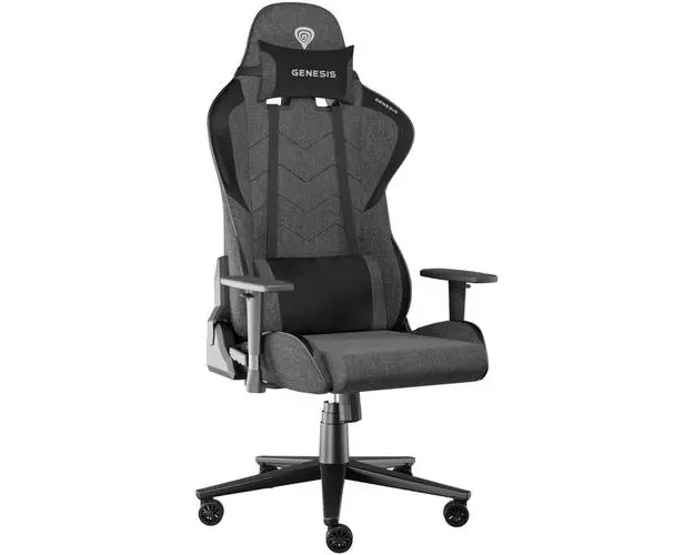Scaun Gaming Genesis NITRO 550 G2, Baza Metalica, Sezut si Spatar Textil Ajustabil 135, Perna Lombar si Gat, Max 150 kg., Roti 60mm cu Invelis CareGlide Antiscratch (Negru/Gri)