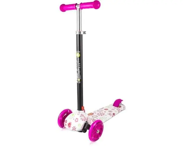 Trotineta Pliabila Lorelli Scooter Yuppee Pink Garden, cu Leduri