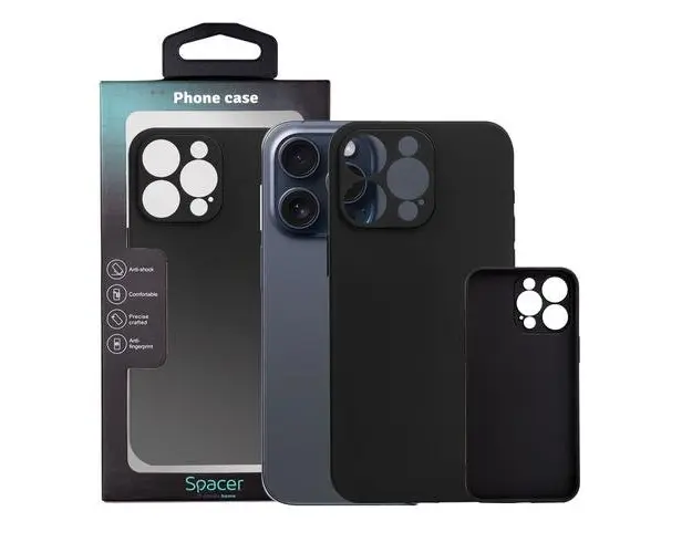 Husa pentru Iphone 15 Pro Max Spacer, grosime 1.5mm, material flexibil TPU, Negru