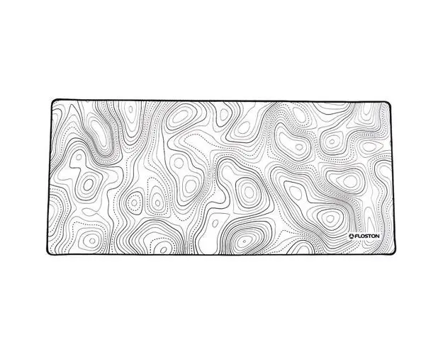 Mousepad Floston TOPOGRAPHIC WHITE, 90 x 40cm, baza cauciucata, suprafata textila, margini cusute, Alb