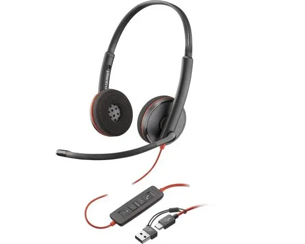 Casti Call Center Poly Blackwire 3220 8X228AA, adaptor USB-C/A, Microfon (Negru)
