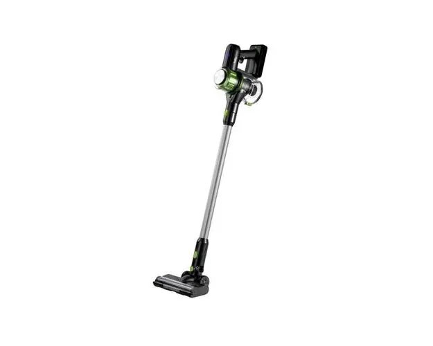 Aspirator vertical 2 in 1 fara fir Tehno Easy Clean Studio Casa, Cu functie mop, Tehnologie Cyclon, 250 W, 3 viteze, Autonomie 40 minute, Acumulator LI-ION detasabil, Perie cu lumina Led, Negru/Verde
