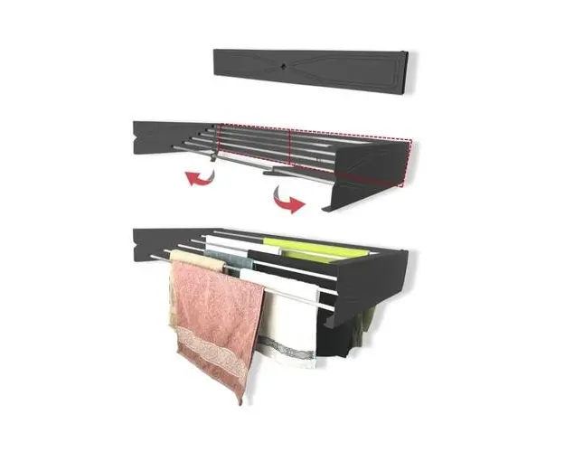 Uscator de rufe retractabil de perete Studio Casa HMP-1001-030, 95 cm, Indoor/ outdoor, Design decorativ, Economiseste spatiu, Metal si aluminiu, Max 20 kg rufe (Negru)