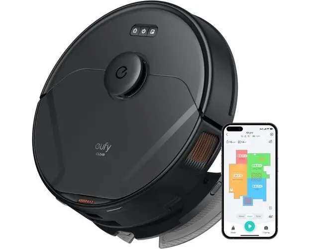 Aspirator robot eufy by Anker RoboVac X8 Pro, 8000 Pa, iPath Laser Navigation, Wi-Fi, AI.Map 2.0, Tehnologie Twin-Turbine (Negru)