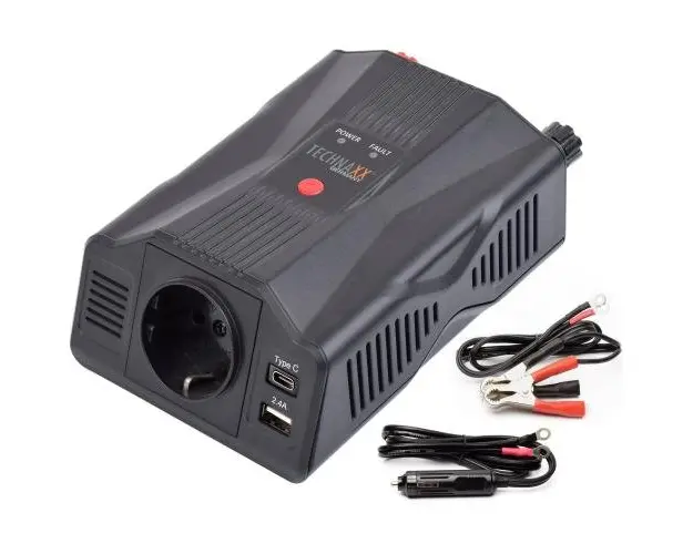 Invertor de tensiune Technaxx TE24, 300W, alimentare 12V, iesire 230V, USB-A, USB-C (Negru)