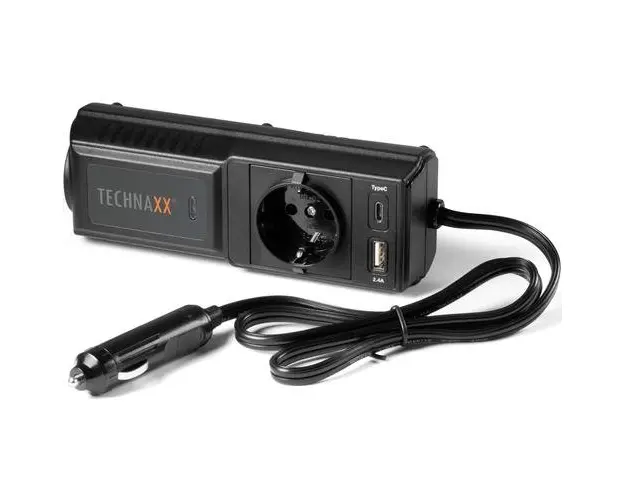 Invertor de tensiune Technaxx TE21, 200W, alimentare 12V, iesire 230V, USB-A, USB-C (Negru)