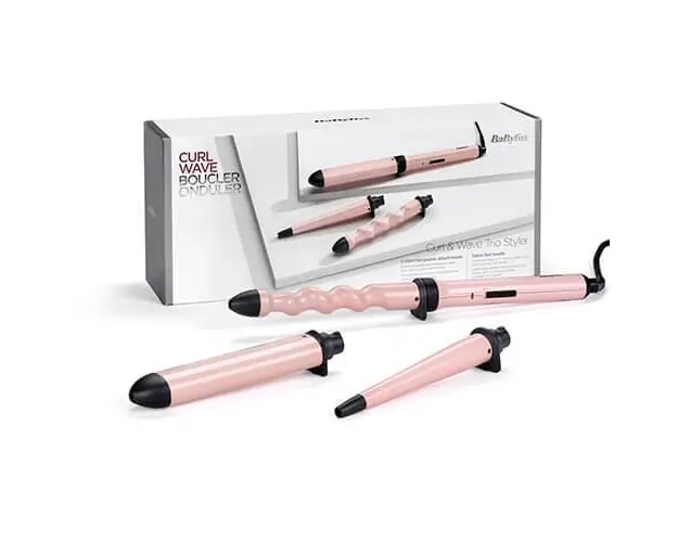 Ondulator de par Multistyler Curl&Wave BaByliss MS750E, Invelis Ceramic, 3 accesorii, Roz