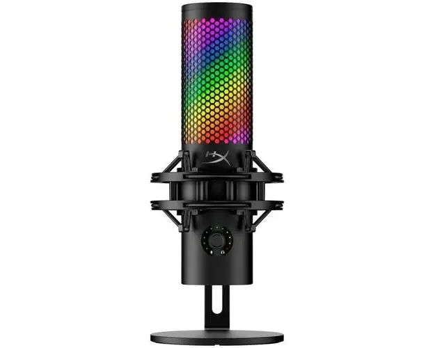 Microfon gaming HyperX QuadCast 2 S pentru Streamers/Content Creators, cardioid, USB-C, 100+ LED-uri aRGB, Steam Deck, Negru