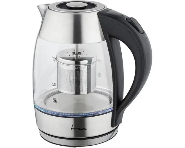 Fierbator electric cu filtru ceai Fram FEK-MTF2200G, 1850-2200w, 1.8l, filtru detasabil, Negru/Argintiu