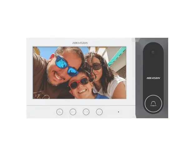 Kit videointerfon analogic, ecran 7 inch, conectare 4 fire pentru 1 familie, IR - Hikvision DS-KIS212