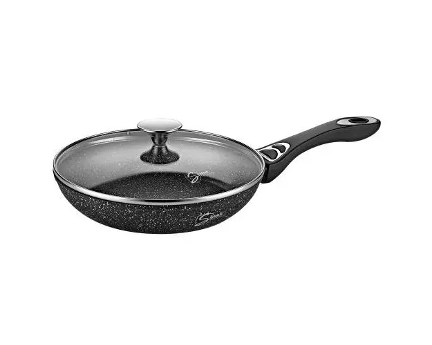 Tigaie antiaderenta cu capac Samus VER241LFPB-24 cm, Invelis marmura antiaderenta, Rezistenta la abraziune si la temperaturi inalte (Negru)