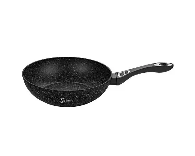 Tigaie Wok antiaderenta Samus VER302WPB-30 cm, Invelis marmura antiaderenta, Rezistenta la abraziune si la temperaturi inalte (Negru)