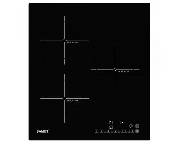 Plita incorporabila inductie Samus PSI-43BG1, latime 45 cm, 5800 W, 3 zone de gatit, Touch control, setari putere in 9 trepte, (Sticla neagra)