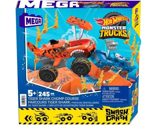 Set de constructie Mega Bloks Hot Wheels Monster Truck, Tiger Shark Chomp, 245 piese