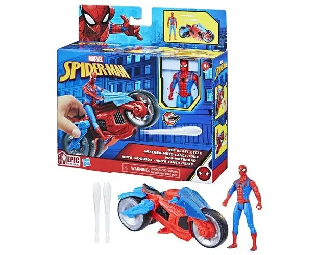 Set figurina si vehicul Spider-Man Web Blast Cycle, 10cm