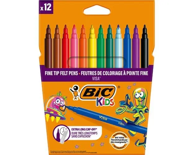 Markere/Carioci colorate lavabile BIC Visa, 12 culori