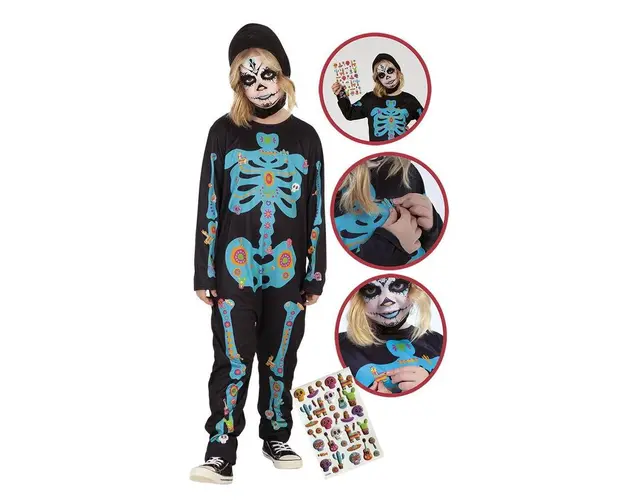 Costum de carnaval cu autocolante Rubie's Schelet infricosator