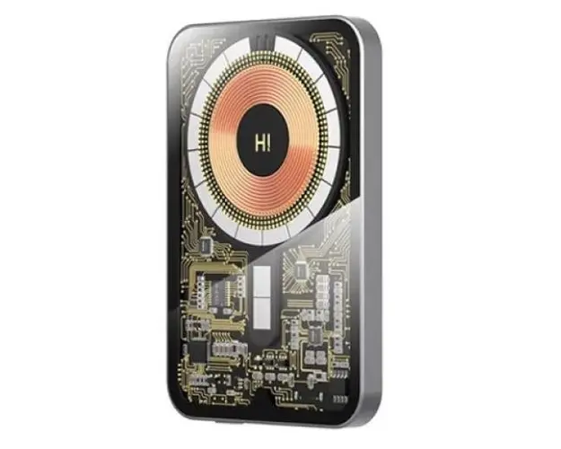 Acumulator Extern Hinovo MB1-5000X Cyberpunk Style, 5000 mAh, incarcare Wireless, atasare magnetica, pentru iPhone (Gri)