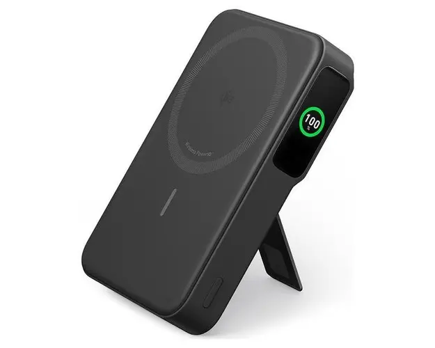 Acumulator extern magnetic wireless Anker MagGo, Qi2, 10.000 mAh, 15W, USB-C, Suport Pliabil, Smart Display, pentru iPhone 15/14/13/12 (Negru)