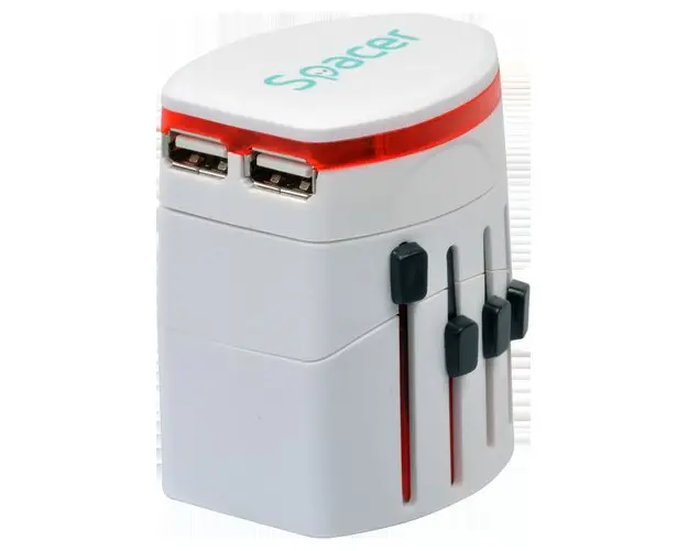 Incarcator Retea Spacer Voyage, 1500W, 2 x USB-A, Alb SPAD-UNIV