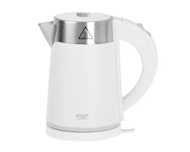 Fierbator de apa Adler AD 1372w, 0.6 l, 800 W, Inox, Baza rotativa 360, Perete dublu (Alb)