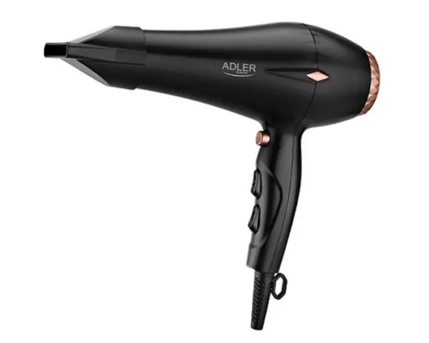 Uscator de par Adler AD 2244, 2000 W, 3 Trepte de temperatura, Ionizare (Negru)