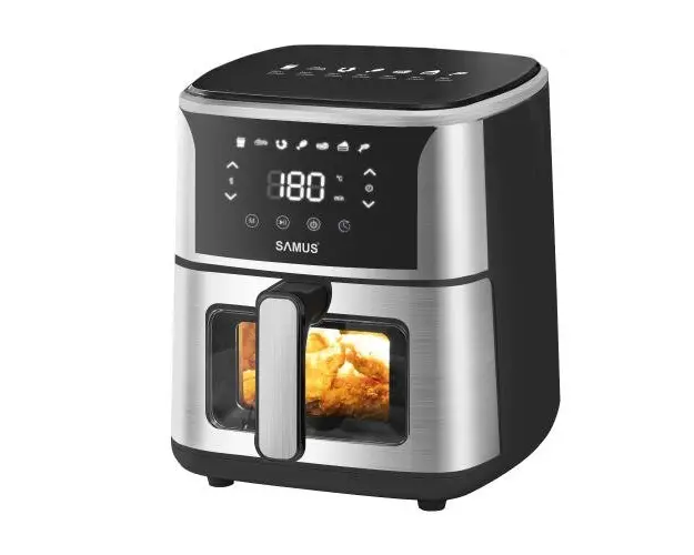 Friteuza cu aer cald Samus AF5-S1400DW, 5 l, 1400 W, Display LED, 7 programe, Temperatura 80-200 C, Tehnologie Fry Force 360 (Negru/Argintiu)