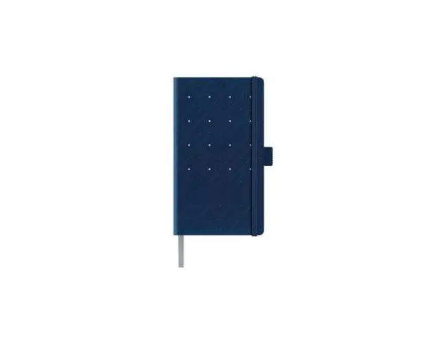 Agenda nedatata A5 Castelli, coperta rigida bleumarin/argintiu, elastic bleumarin, dictando ivory, cutie eleganta neagra