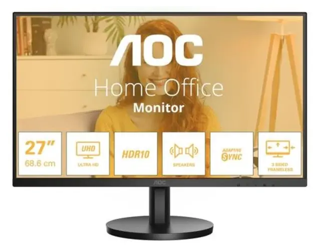 Monitor IPS LED AOC 27inch U27B3A, UHD (3840 x 2160), HDMI, DisplayPort, Boxe (Negru)