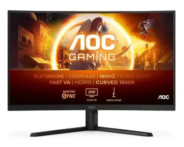 Monitor Gaming Fast VA LED AOC 31.5inch CQ32G4VE, QHD (2560 x 1440), HDMI, DisplayPort, Ecran curbat, 180 Hz, 0.5 ms (Negru)
