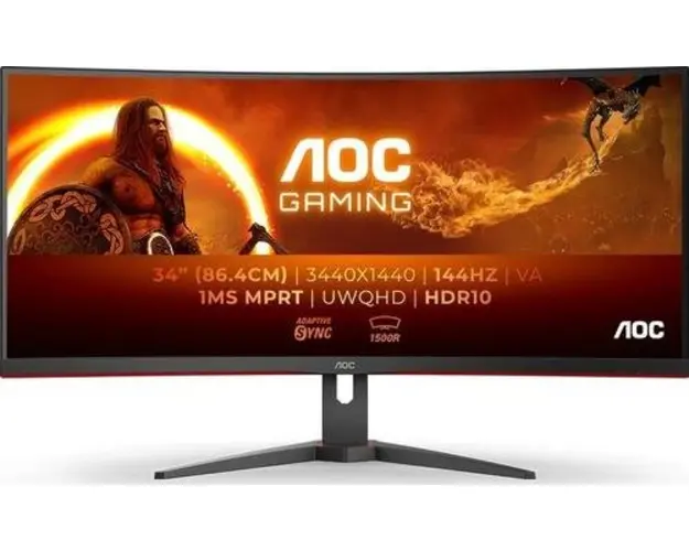 Monitor Gaming VA LED AOC 34inch CU34G2XE/BK, UWQHD (3440x1440), HDMI, DisplayPort, Ecran Curbat, Boxe, Pivot, 144 Hz, 1 ms (Negru/Rosu)