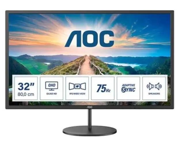 Monitor IPS LED AOC 31.5inch Q32V4, QHD (2560 x 1440), HDMI, DisplayPort, Boxe, 75 Hz (Negru)