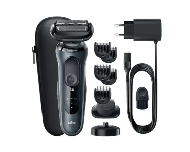 Aparat de ras electric Braun Series 6 61-N4500cs Wet&Dry, AutoSense, 4 elemente de taiere, SensoFlex, Statie de incarcare, accesorii pentru ingrijirea barbii, Trusa de voiaj (Gri)