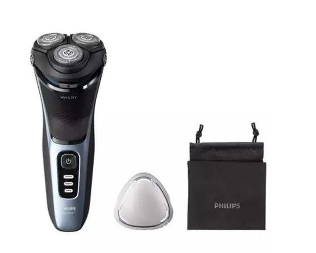 Aparat de ras Philips Seria3000 S3243/12, Wet&Dry, autonomie 60 min, 3 elemente de taiere (Albastru inchis)