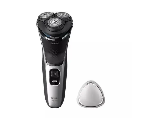 Aparat de ras Philips Shaver Seria 3000 S3143/00, fara fir, Sistem de lame PowerCut cu 27 de lame cu ascuţire automata, capete flexibile 5D, 60 min, barbierit umed si uscat, lavabil (Negru)
