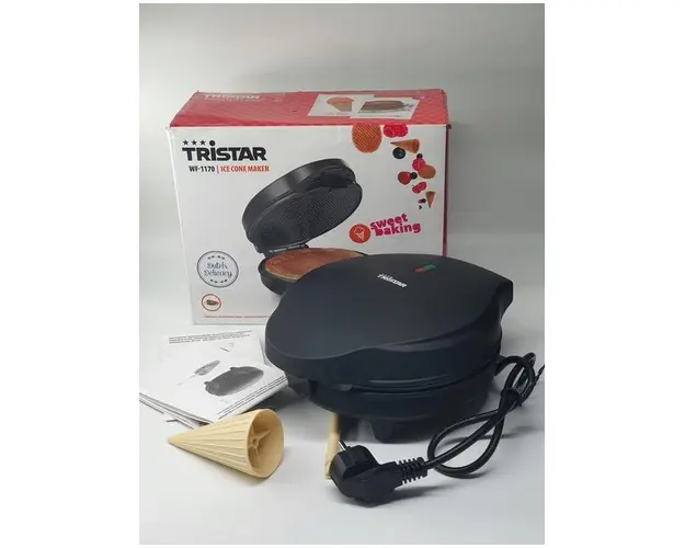 Aparat pentru conuri de inghetata Tristar WF-1170, 700 W, Acoperire antiaderenta, Accesoriu pentru conuri, Negru