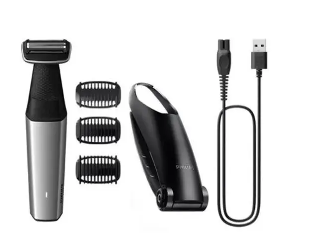 Aparat de tuns zona inghinala si corp rezistent la apa Philips BG5021/15, Autonomie 60 minute, 3 piepteni pentru corp (Negru)