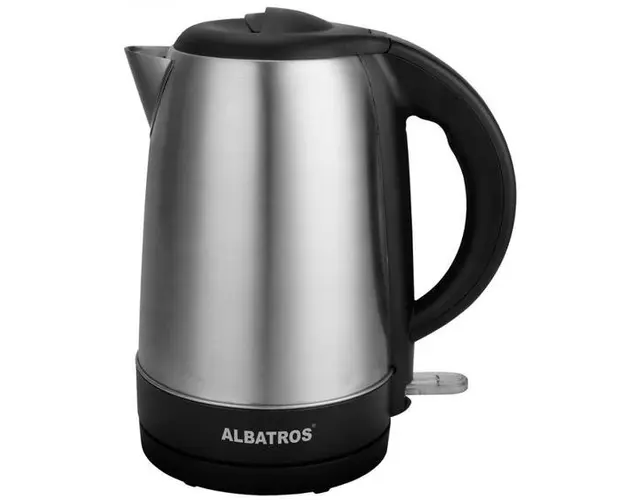 Fierbator Albatros Aquasteel, 2200 W, 1.7 L, Utilizare fara fir, Oprire Automata, Rotire la 360C, Filtru impuritati, Baza detasabila (Negru/Argintiu)