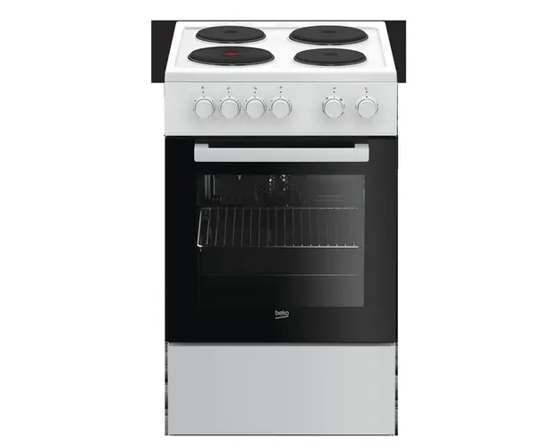 Aragaz Beko FSE56000GW, 4 arzatoare electrice, Grill, clasa energetica A, tehnologie SteamShine (Alb)