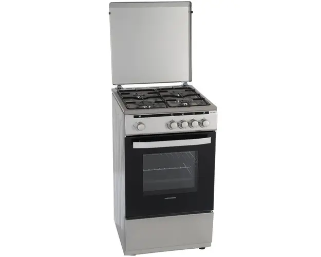 Aragaz Heinner HFSC-V50SL, 4 arzatoare, Gaz, Dispozitiv de siguranta plita/cuptor, Duze GPL incluse, 50 cm (Argintiu)