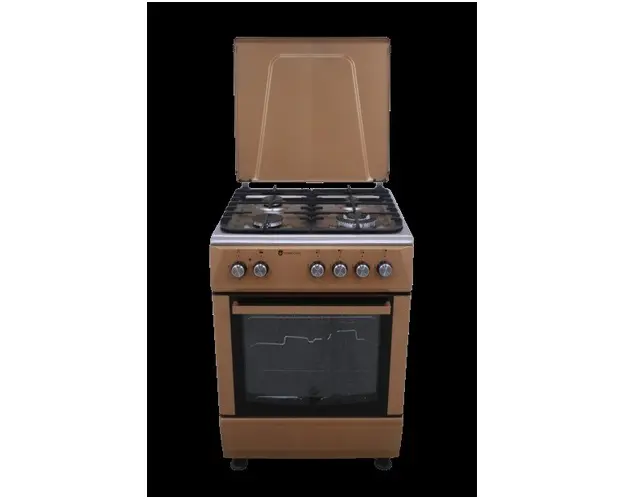 Aragaz Studio Casa Peony Cappuccino Cream 4G PEONY4G60/60CAPPUCCINOCREAM, Gaz, 3 Arzatoare + 1 Wok, Grill, Aprindere electrica, Siguranta (Maro/Inox)