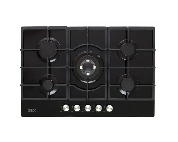 Plita incorporabila LDK Marbella WOK JZ5BK75, Gaz, 5 arzatoare, WOK, Aprindere electrica, Gratare fonta, Siguranta, 75 cm (Negru)