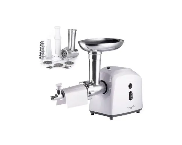 Masina de tocat carne Myria MY4075, Putere 1200 W, Capacitate 0.5 Kg/min, Accesoriu carnati, Accesoriu rosii (Alb)