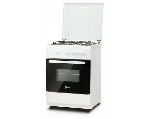 Aragaz LDK TK6060 WH NG, Gaz, 4 Arzatoare, Siguranta plita si cuptor, Capac metalic, 60 x 60 cm (Alb)