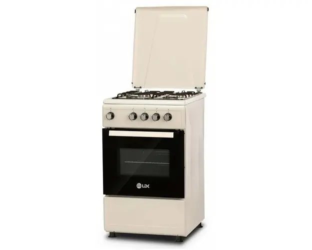 Aragaz LDK TK5050 Cream NG, Gaz, 4 Arzatoare, Siguranta plita si cuptor, Capac metalic, 50 x 50 cm (Crem)